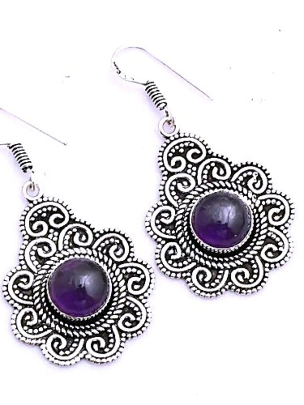 Amethyst Gemstone Sterling Silver Drop Dangle Earrings